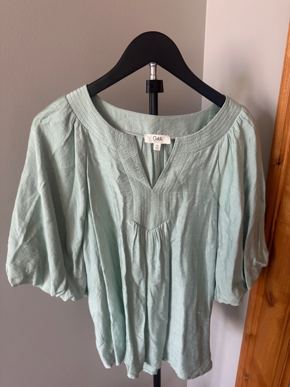 Oddi 1X Mint Green Peasant Blouse - Lightweight Women's Top